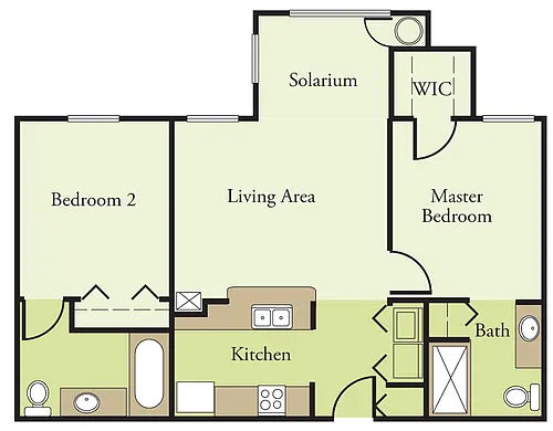 Floor plan 2 Bedroom 2 Bath 60%