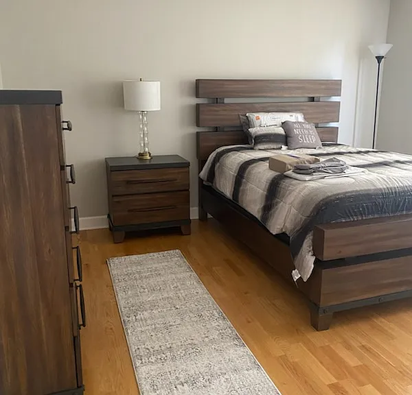 Master bedroom has ample space for a queen sized bed, dresser, night-stand, and study desk. Furniture not included in bedroom.