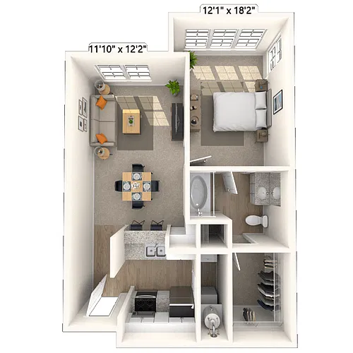 Floor plan Traditional 1x1 633-1044 SF
