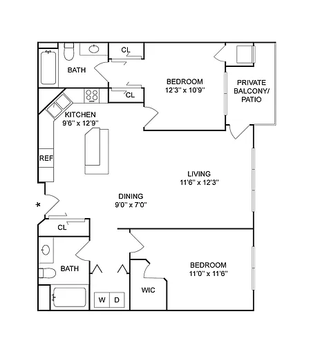 Floor plan 2 BR x 2 BA - B