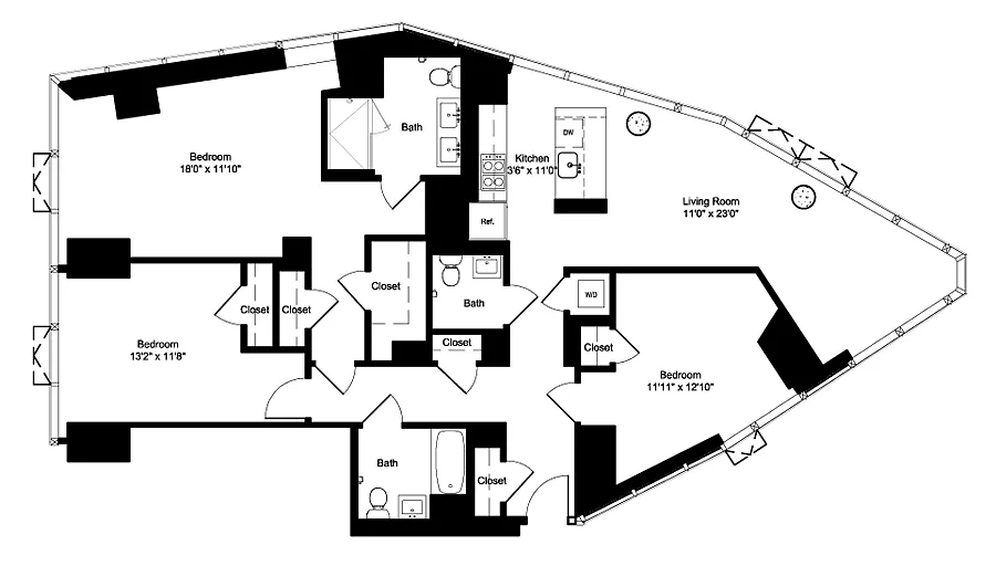 Floor plan Three Bedroom I 20, H 21-22