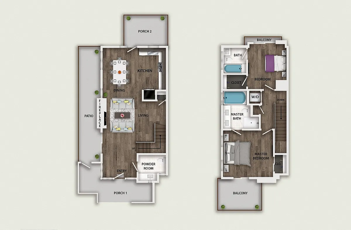 Floor plan 2 Bedroom 2.5 Bath Townhouse
