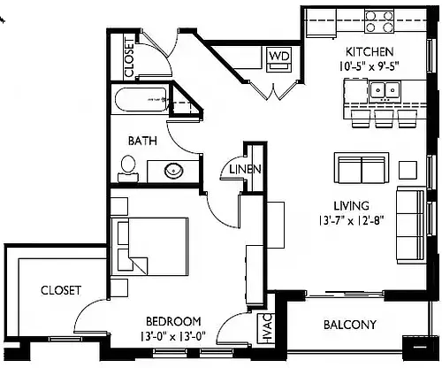 Floor plan One Bedroom A-2