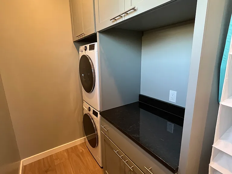 washer and dryer with storage and work area