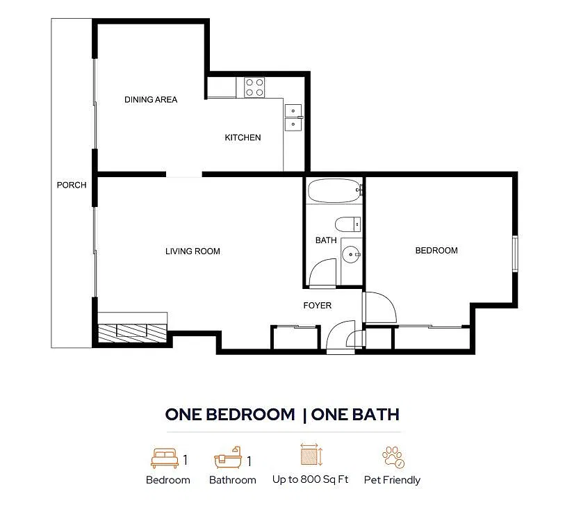 Floor plan 1 Bed - 1 Bath