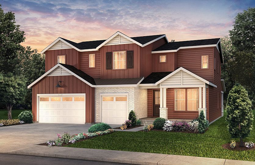 Two-story Messina plan shown in Elevation A with a four-car garage.