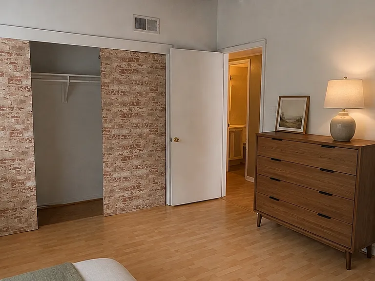 view looking out from the main bedroom which has generous sized closet space