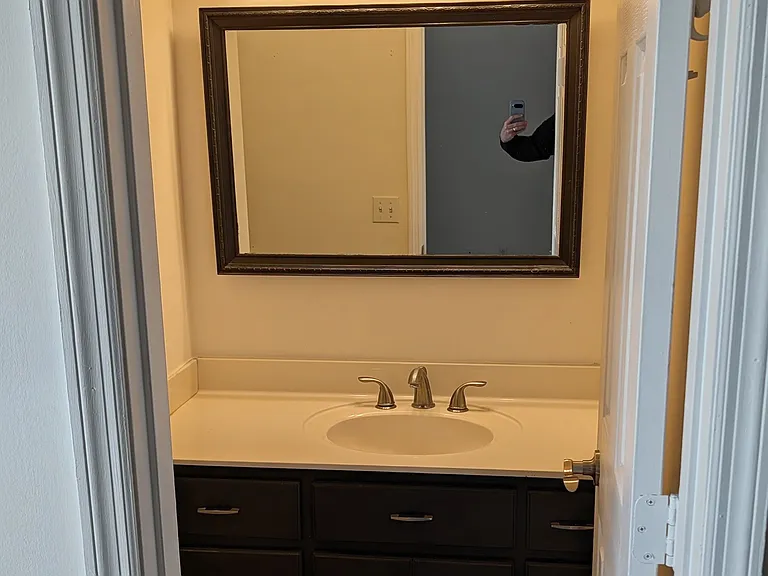 Master bath vanity. Bathroom has shower and tub