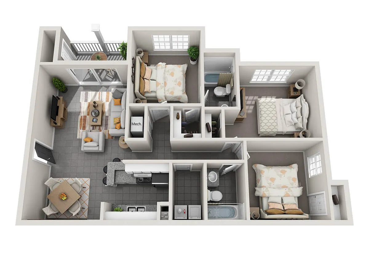 Floor plan C1: 3 Bed 2 Bath