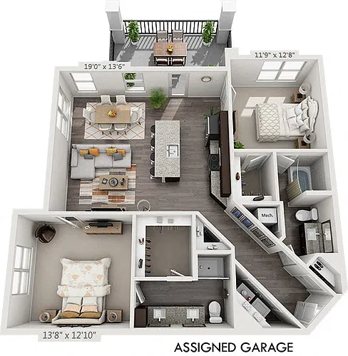 Floor plan TBWR-2G Valentina with Assigned Garage