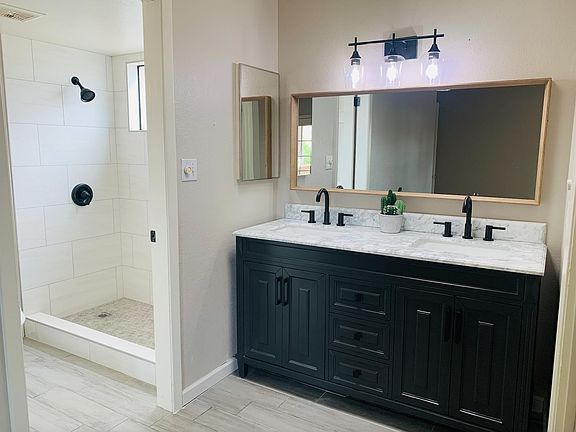 New master bathroom vanity and shower.
