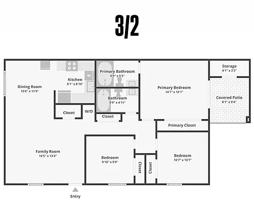 Floor plan Three Bedroom Two Bathroom