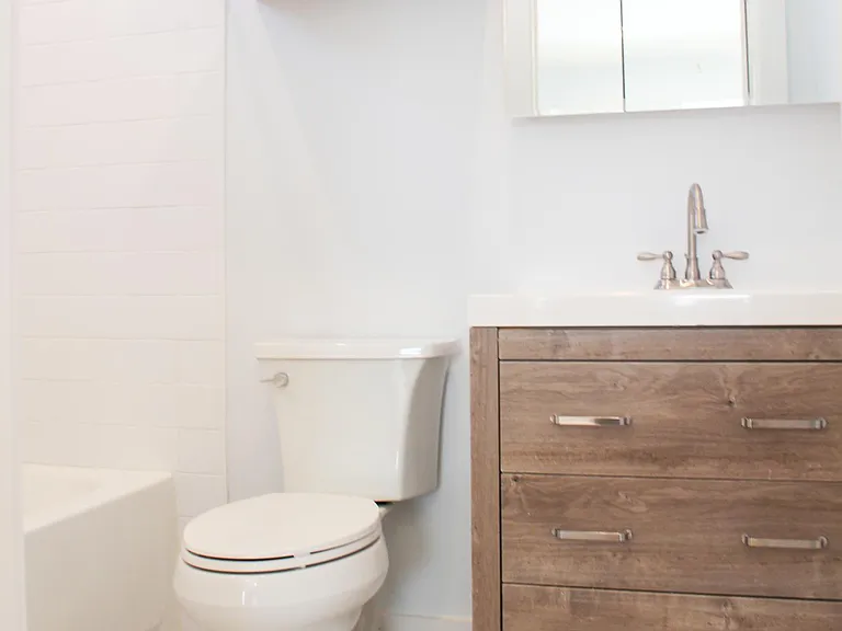 Matching floating shelves for your towels and bathroom decor. Sink includes unique feature with LED lighted faucet.