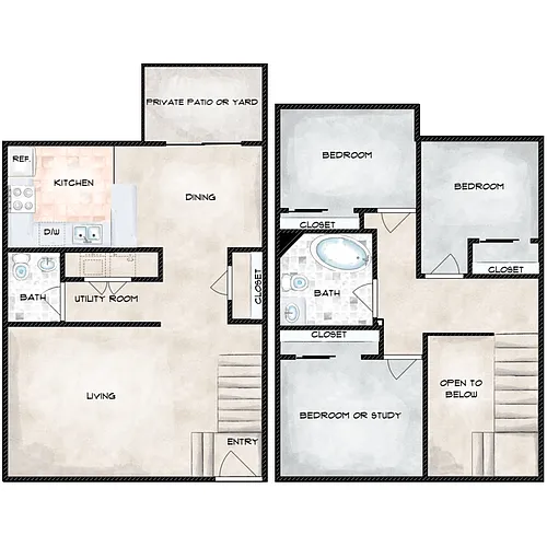 Floor plan 3 Bed 1.5 Bath Townhome