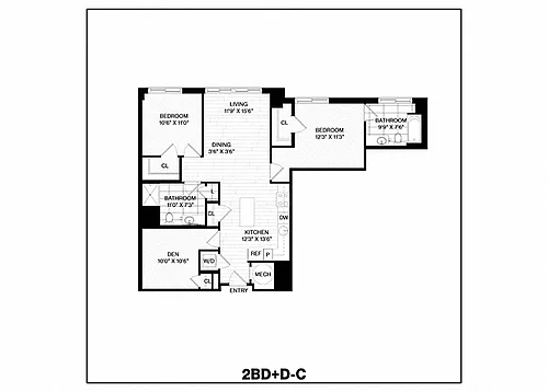 Floor plan 2 Bed/2 Bath Den-C