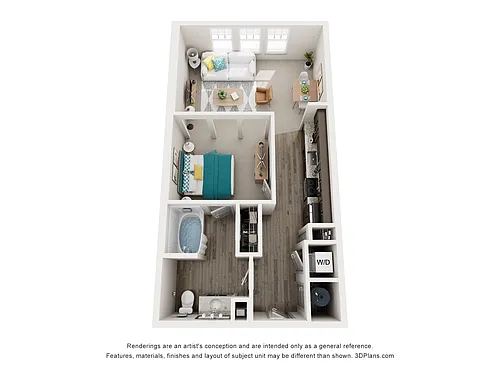 Floor plan S1 - One Bedroom, One Bathroom