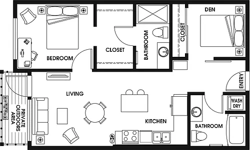 Floor plan 1 Bed/2 Bath Den-B7_D