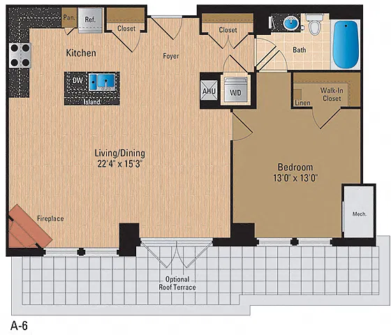 Floor plan 1 Bedroom, 1 Bath 896 SF A6P1