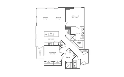 Floor plan 2 Bed/2 Bath - B16