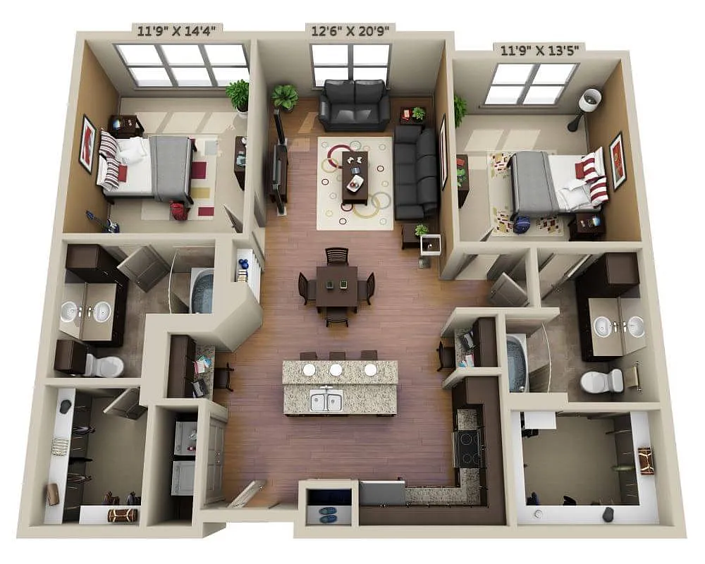 Floor plan Two Bedroom B2A