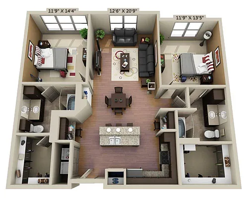 Floor plan Two Bedroom B2A