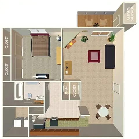 Floor plan 1 Bed 1 Bath D