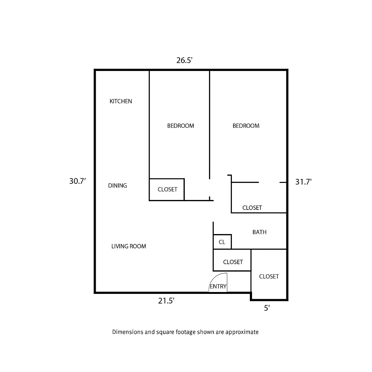 Floor plan Asbury Place 2 Bed and 1 Bath B