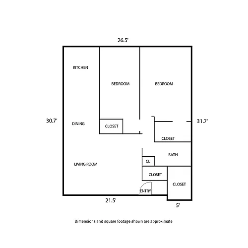 Floor plan Asbury Place 2 Bed and 1 Bath B