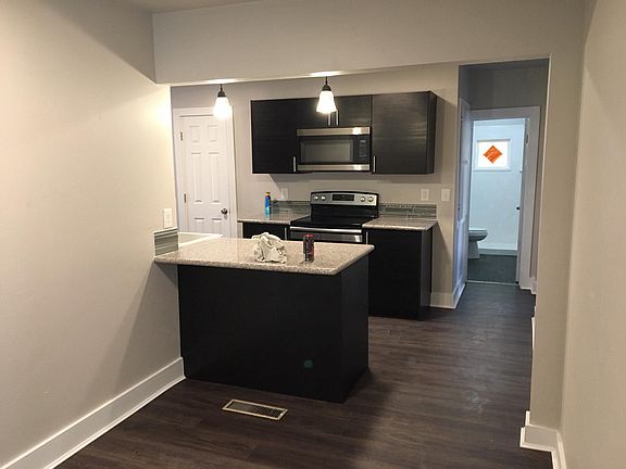 Kitchen and dining nook or study area