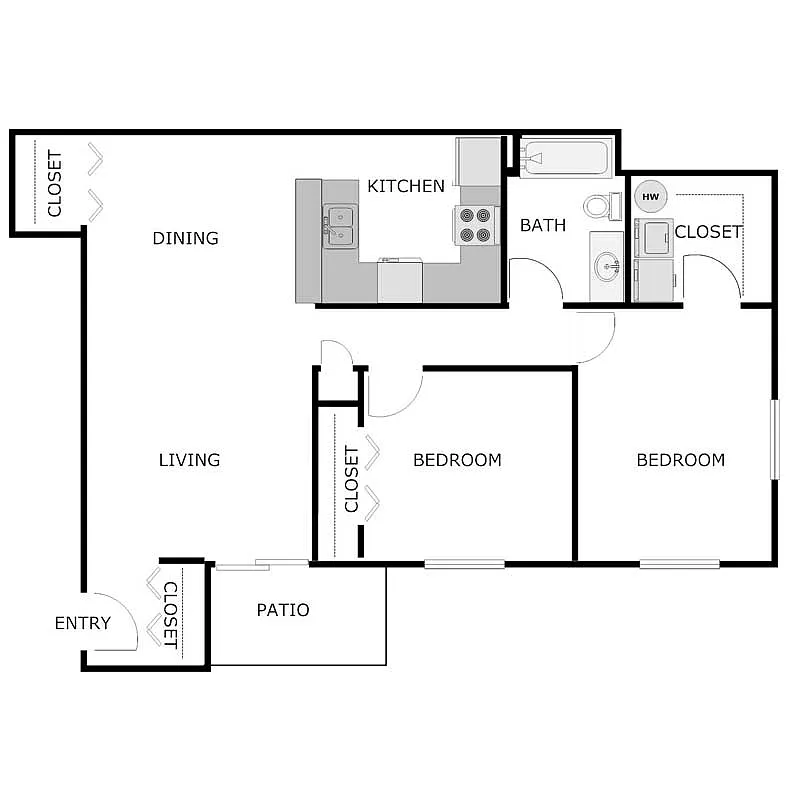 Floor plan 2 Bedroom 1 Bathroom - Lower