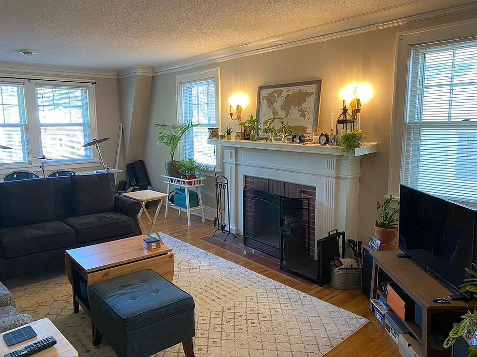 Cozy wood burning fireplace