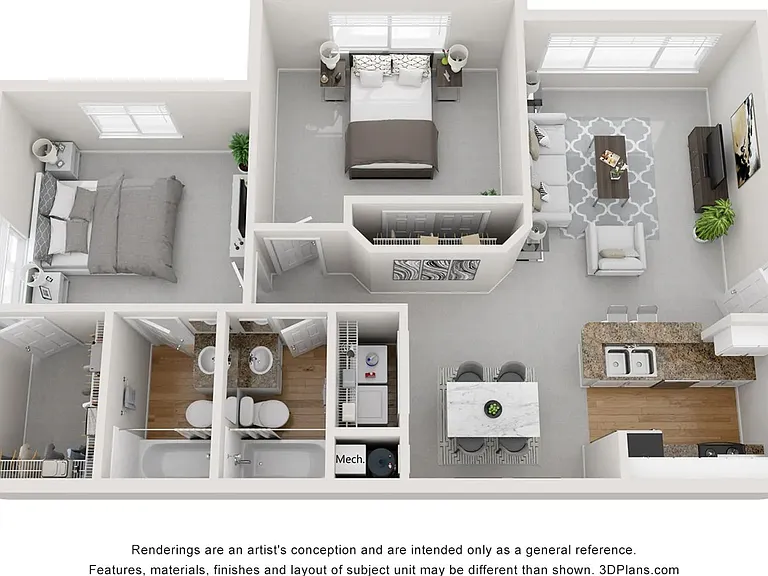 A 3D floor plan rendering of The Majestic.
