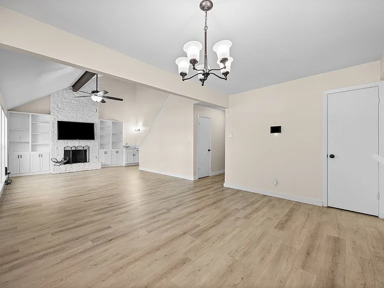 Dining area with two closets for ample storage.