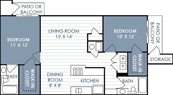 2 Bedroom 2 Bathroom Floorplan Diagram