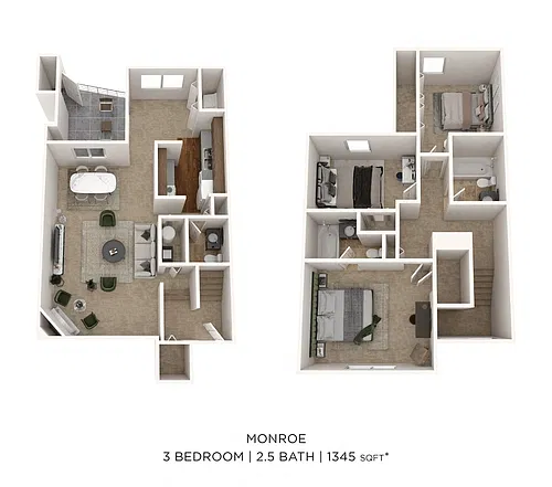 Floor plan Three Bedroom 2.5 Bath Townhome