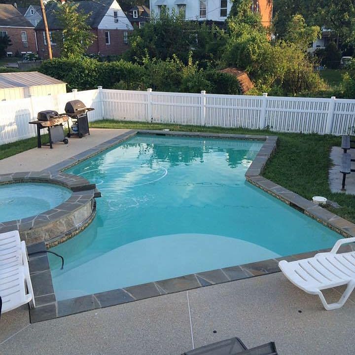 Heated waterfall pool w spa 