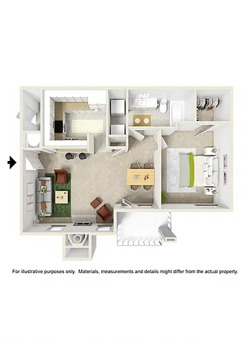 Floor plan 1 BED 1 BATH (View Optional)