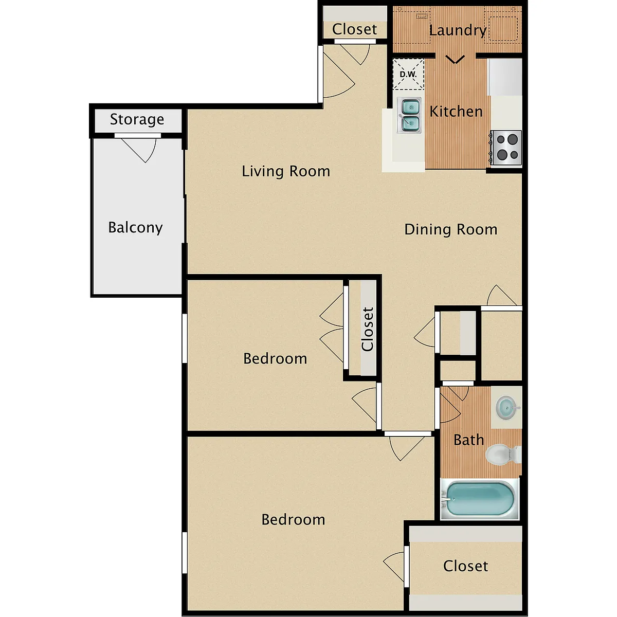 Floor plan 2 Bedroom 1 Bath