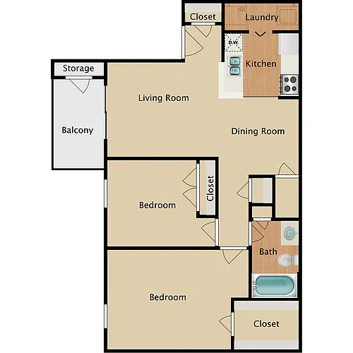 Floor plan 2 Bedroom 1 Bath
