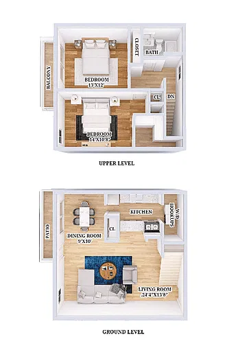 Floor plan 2 Bed 1 Bath Townhouse