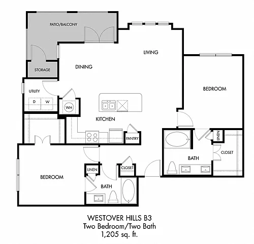 Floor plan 2BR 2BA (1205 SF)