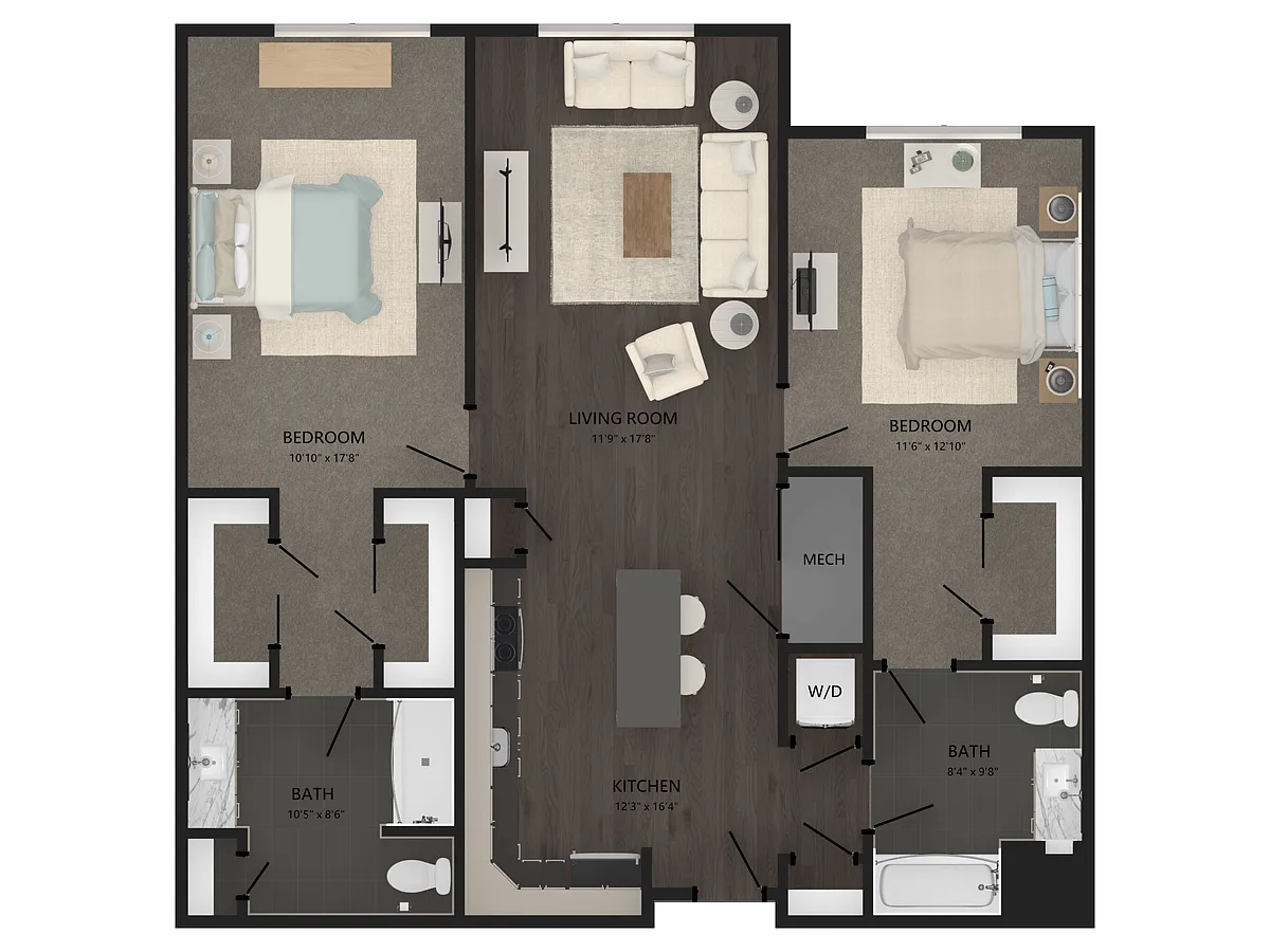 Floor plan 2 Bed/2 Bath-B14