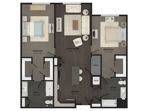 Floor plan 2 Bed/2 Bath-B14