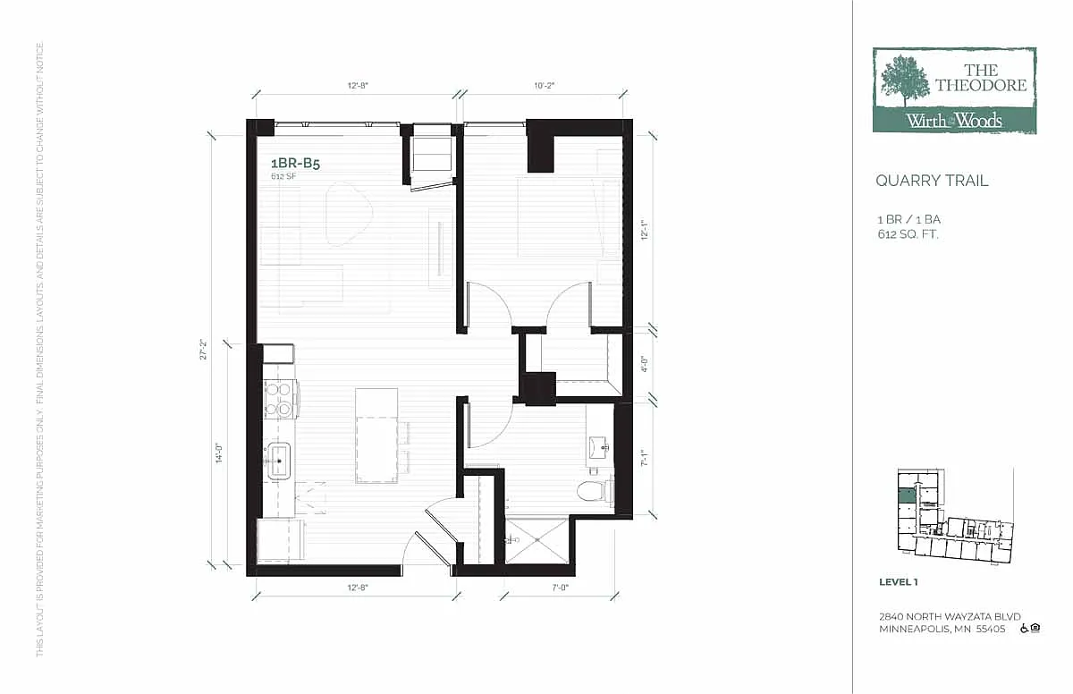 Floor plan 1 Bedroom (B5-30)
