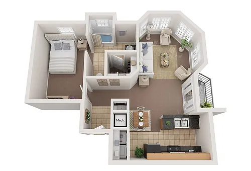 Floor plan 1BR 1BA (975 SF) Supremo