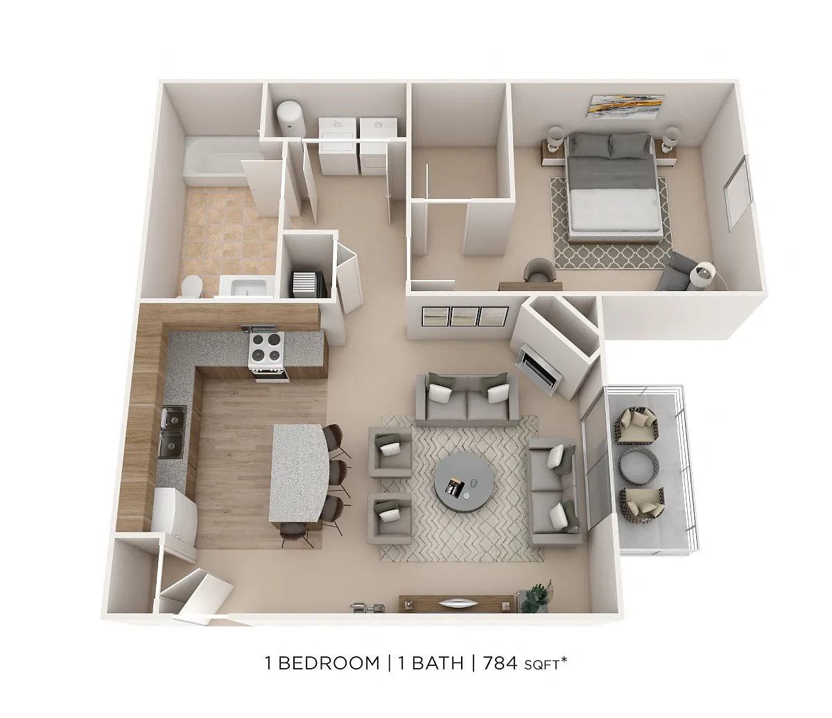 Floor plan One Bedroom- 784 sqft