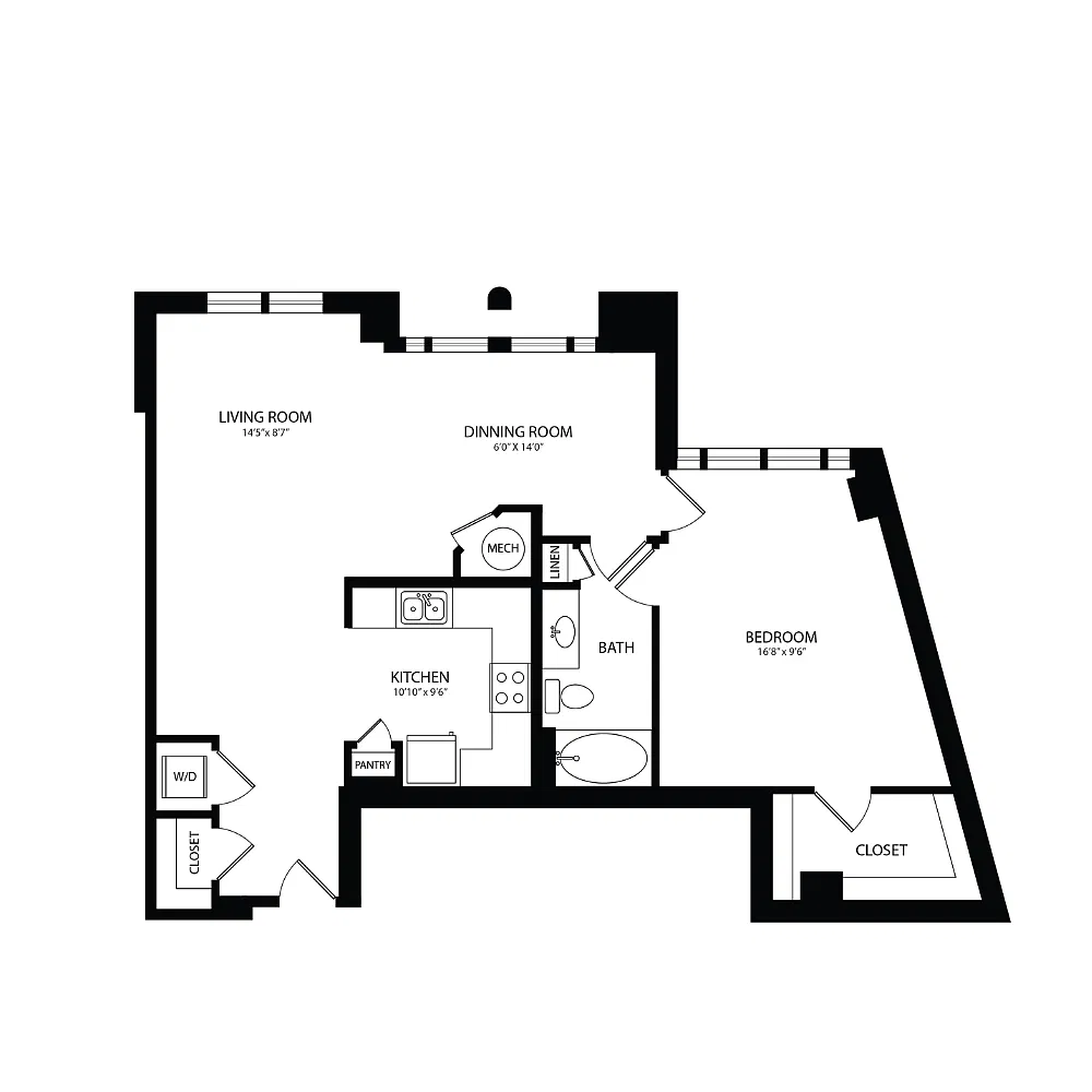 Floor plan 1 Bedroom, 1 Bath 923 SF A14