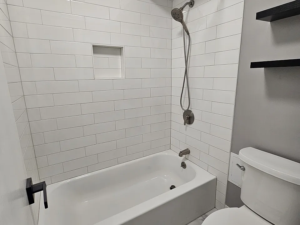 Hall bathroom shower and toilet