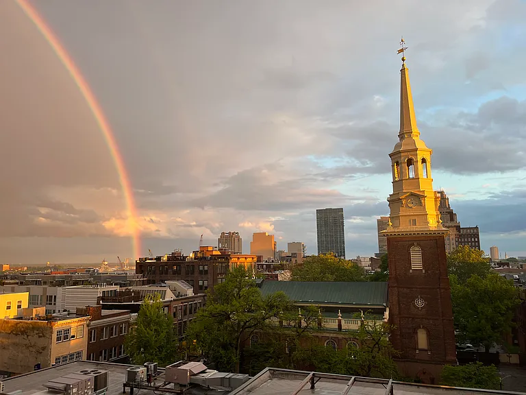 From the communal roof deck, looking south toward Christ Church and Society Hill. (Rainbow not guaranteed!)