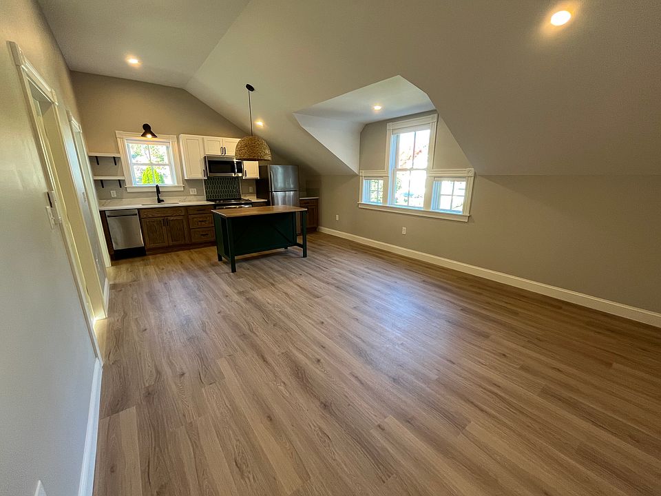 Kitchen and living room.